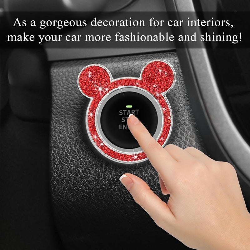 Wevdn Bling Car Engine Start Button Cover, Rhinestone Ring Start Button Cover Sticker, Little Cute Key Ignition & Knob Ring Decoration, Sparkling Car Interior Accessories for Women (Red) - Image 4